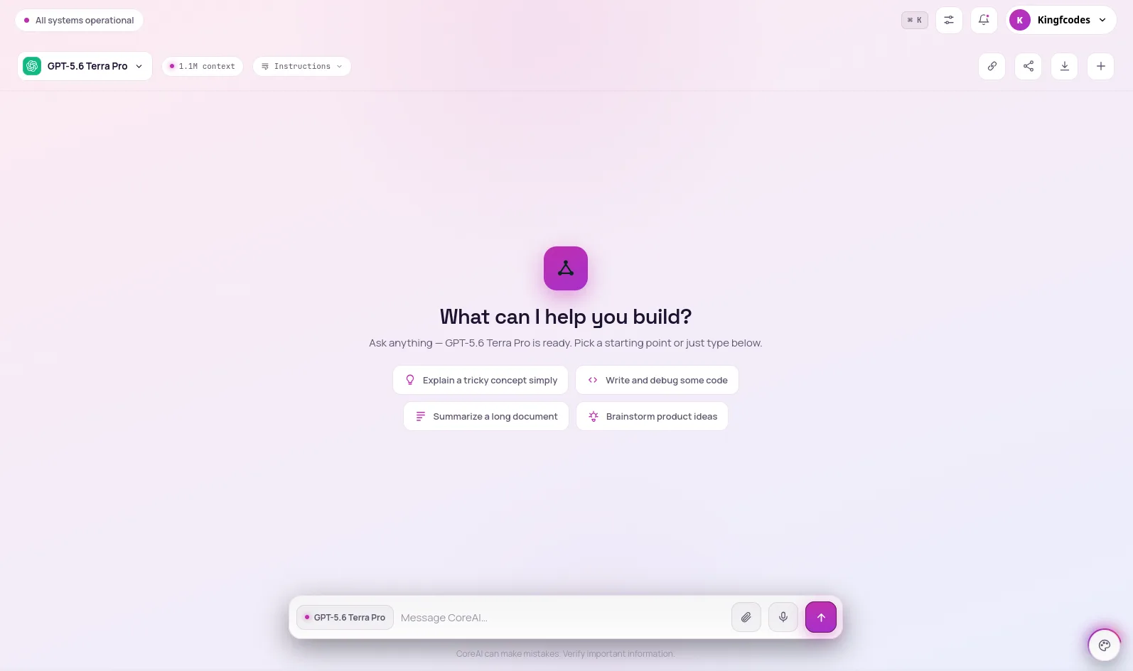 CoreAI chat interface