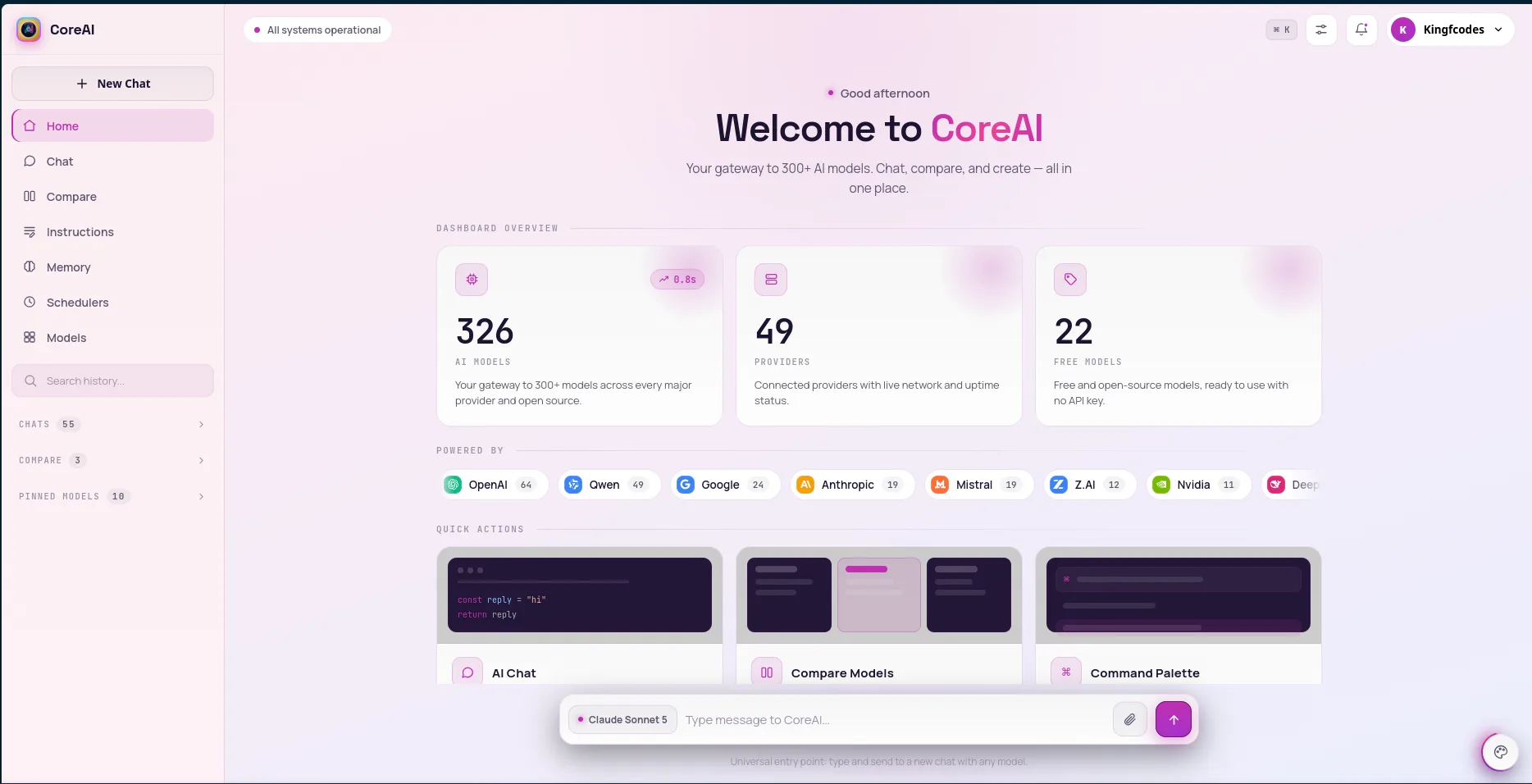 CoreAI web dashboard